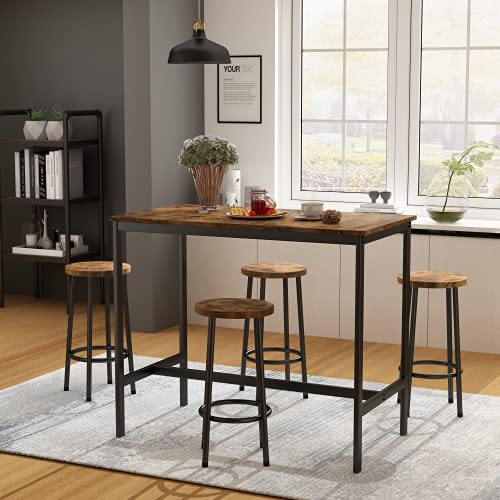 MIERES Dining Table Set for 4-5pcs Kitchen Counter w/Bar Stools, Compact Design & Sturdy Structure & Easy Assembly, Height 34.7''