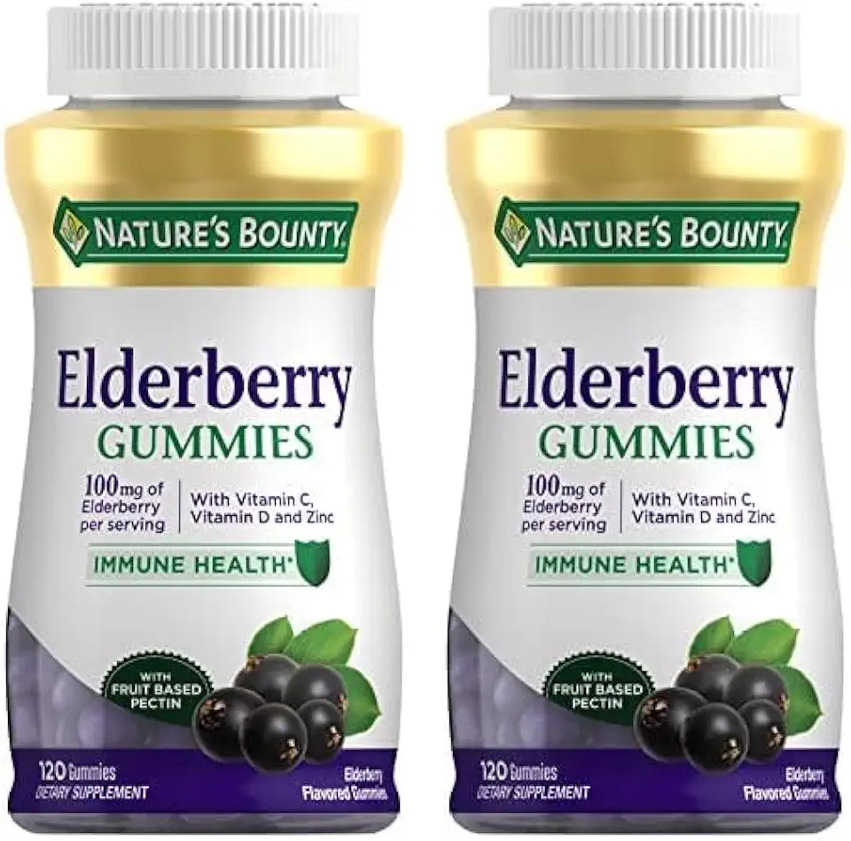 Nature's Bounty Elderberry Gummies, Dietary Supplement, Supports Immune Health, Contains Vitamin A, C, D, E and Zinc, 100 mg