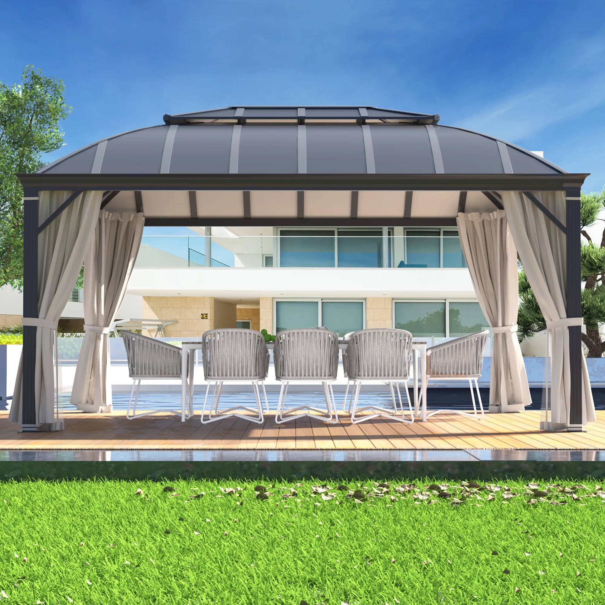 Richryce 12'x16' Hardtop Gazebo, Permanent Outdoor Aluminum Patio Gazebo with Aluminum Composite Double Roof for Patio Lawn and Garden