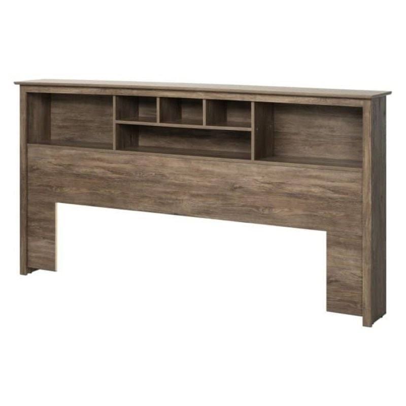 King Size Bookcase Headboard in Drifted Gray Wood Finish - Grey