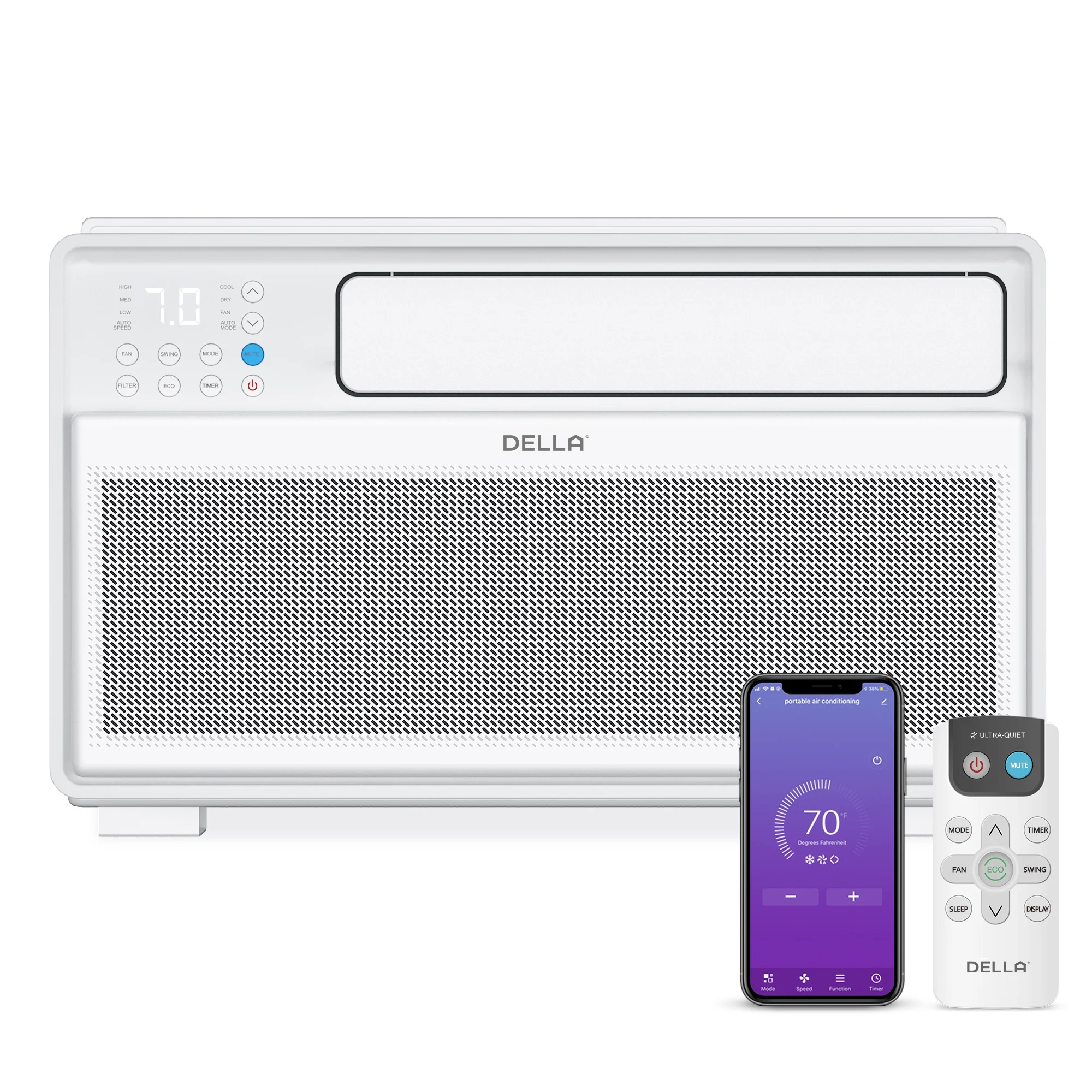 DELLA 12000 BTU Smart Inverter Window Air Conditioner Cools up to 450-520 Sq.Ft.,GEO Auto Temp On/Off For Where You Are, Energy Star Certified