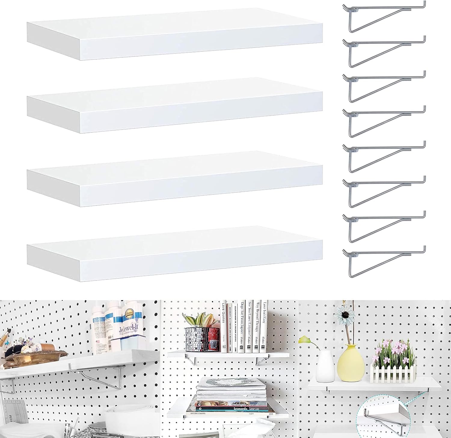 Pegboard Shelf Set, Pegboard Shelves with Steel Pegboard Brackets Pegboard Hooks