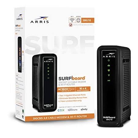 ARRIS Surfboard SBG10 Docsis 3.0 Cable Modem u0026 AC1600 Dual Band Wi-Fi Router, Approved for Cox, Spectrum, Xfinity u0026 othe