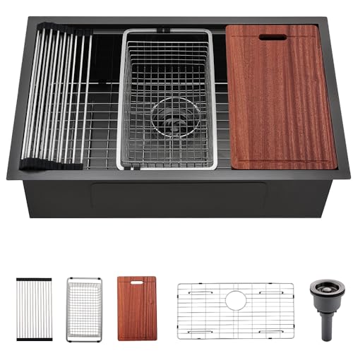 30 In Black Undermount Workstation Kitchen Sink