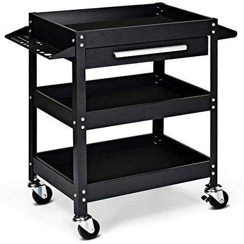 Goplus 3 Tier Rolling Tool Cart, 330 LBS Capacity Heavy Duty Utility Cart Tool Organizer with Storage Drawer