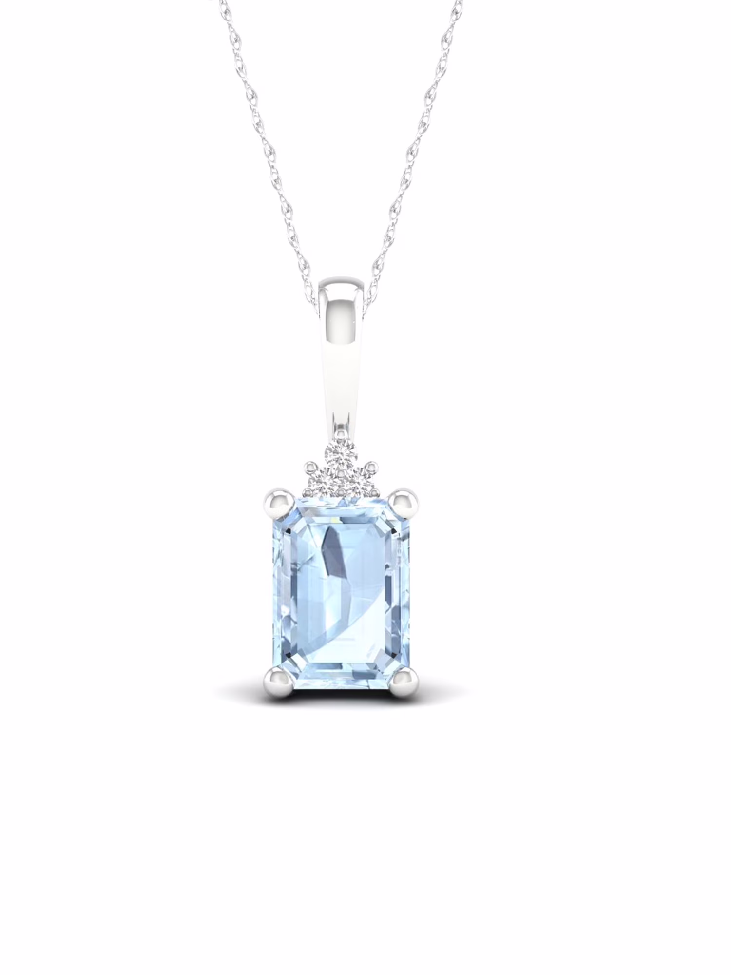 Imperial Gemstone 10K White Gold Aquamarine 1/20 CT TW Diamond Necklace