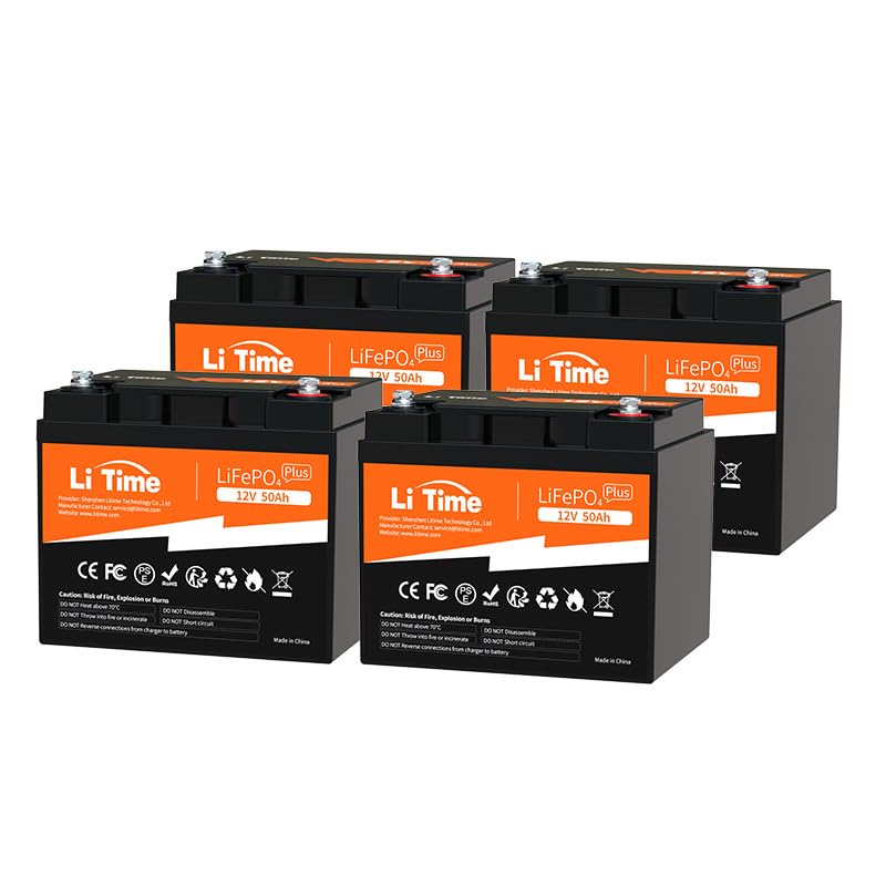 LiTime 12V 50Ah Lithium LiFePO4 Battery Built in BMS, 10 Years Lifetime 4000+ Cycles Output Power 640W, Perfect for Boat Marine Trolling motor Camping