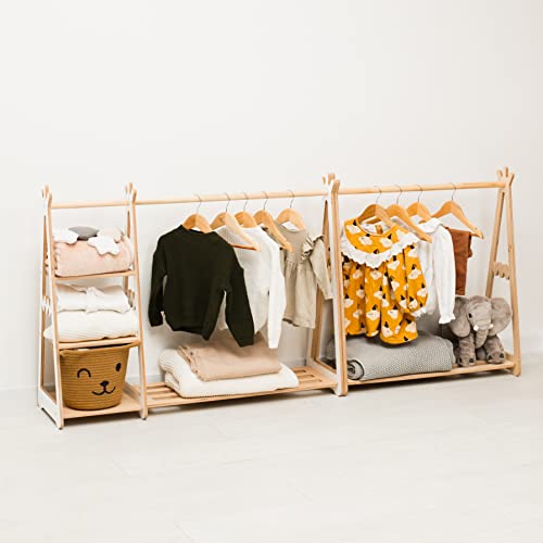 Montessori Teepee Style Clothing Rack Furniture for Toddler Wood Kids Playroom Natural Wooden Nursery Baby Neutral Room Storage Clothes Shelf Kids