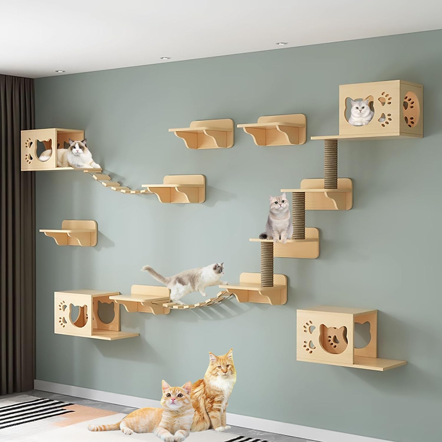 Cat Wall Furniture, 17pcs Wall-mounted Cat Climbing Frame Set, Cat Nest, Cat Wall Steps, for Sleeping Playing Climbing Lounging