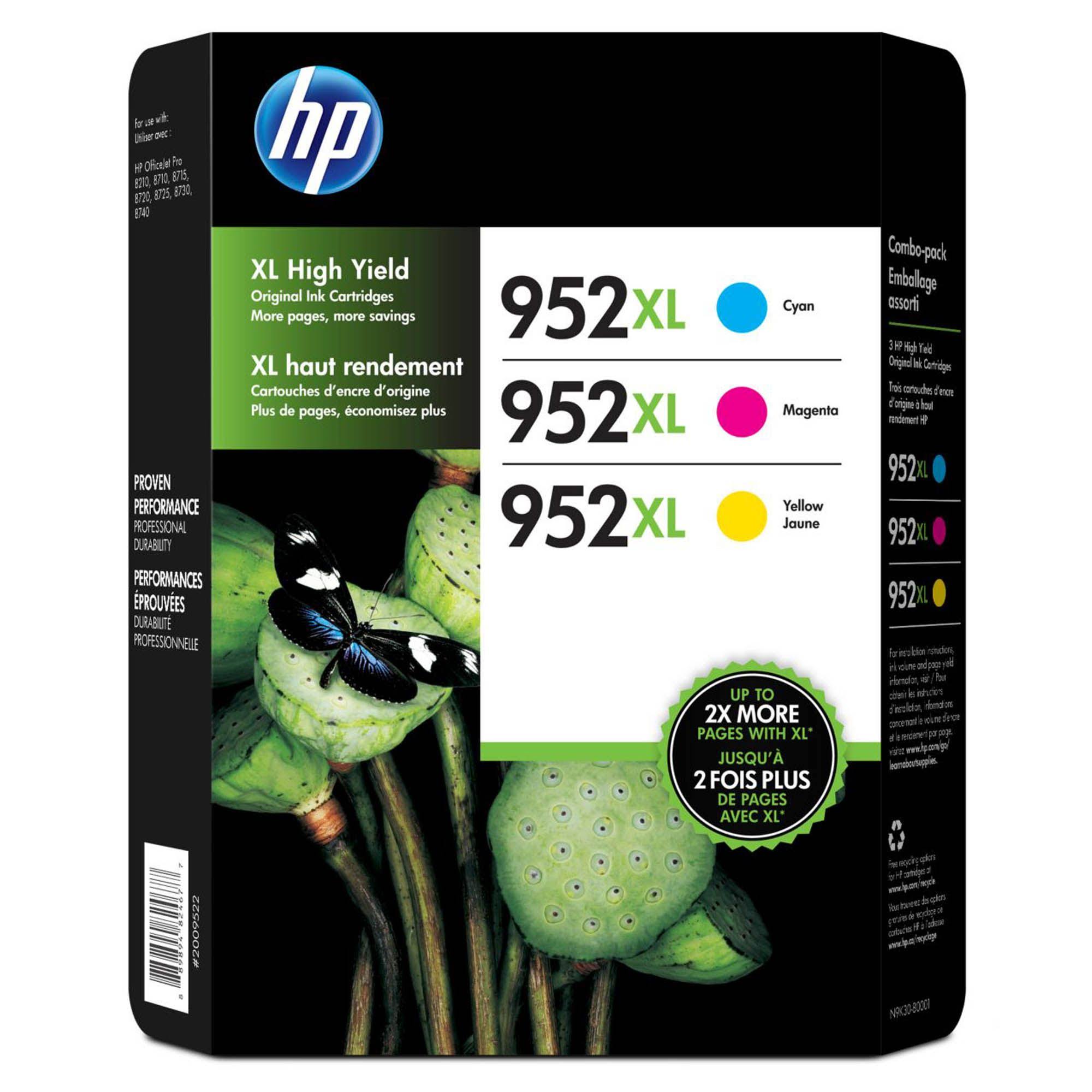 HP 952XL High-Yield Original Ink Cartridges, Combo Pack - 3 count