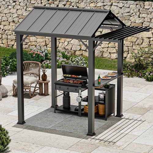 Hardtop Grill Gazebo 6'x12'with Side Shelf, Outdoor Gazebo with Bottle Opener & Hooks