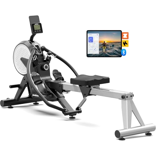 pooboo Rowing Machines for Home, Dual Wind & Magnetic Resistance, Foldable Row Machine 400 LB Weight Capacity