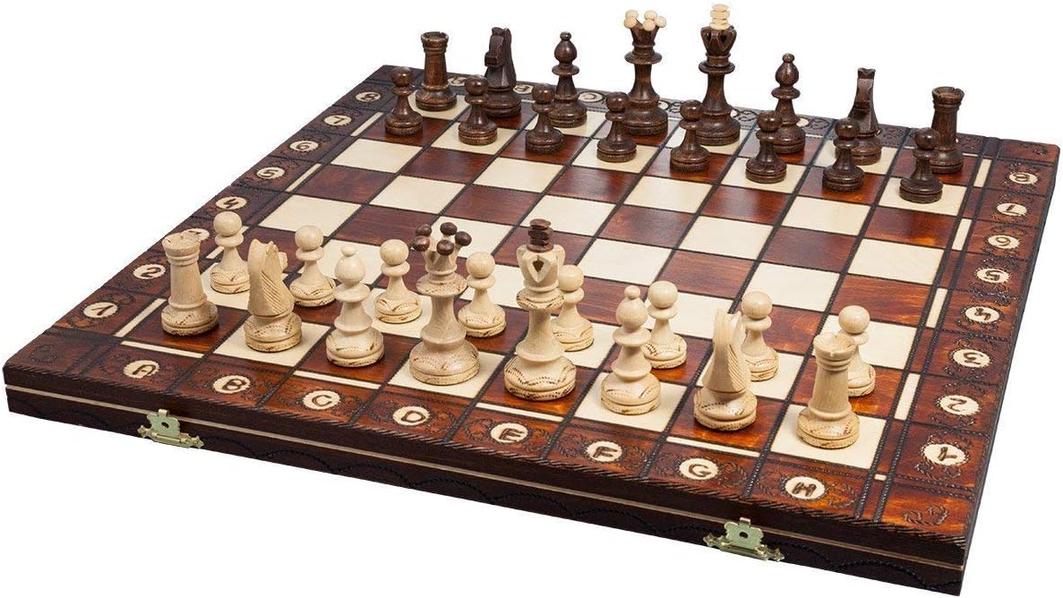 Handmade European Wooden Chess Set with 16 Inch Board and Hand Carved Chess Pieces
