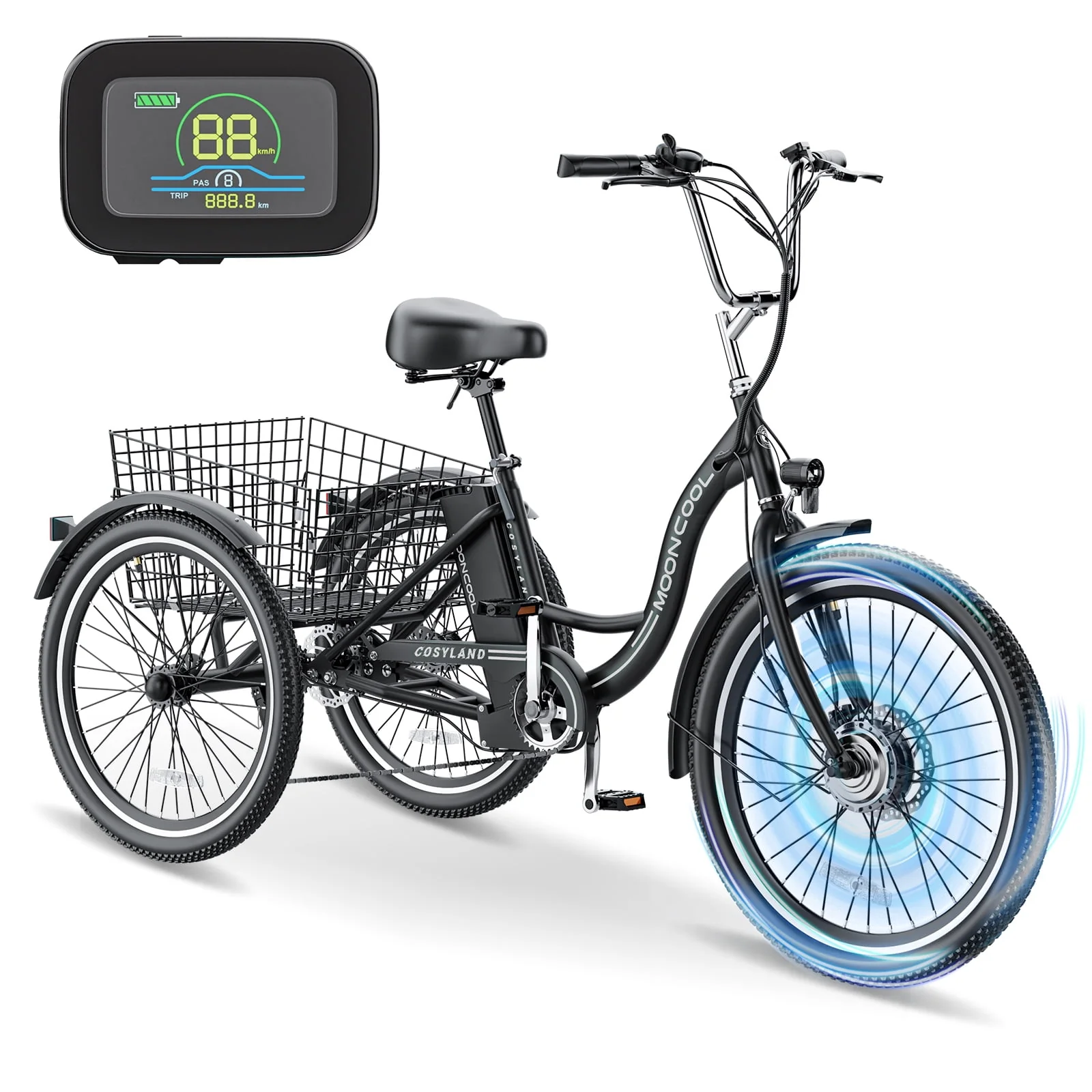 Lilypelle Adult Electric Tricycles,3 Wheel Electric Bike,15.5 Mph Electric Trikes for Seniors