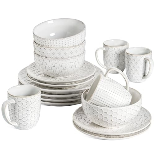 LE TAUCI Dinnerware Sets 12 PCS, Ceramic Plates and Bowls Set, Suit For Housewarming (10" Dinner Plate + 8" Salad Dish + 26 oz Cereal Bowl) x 4