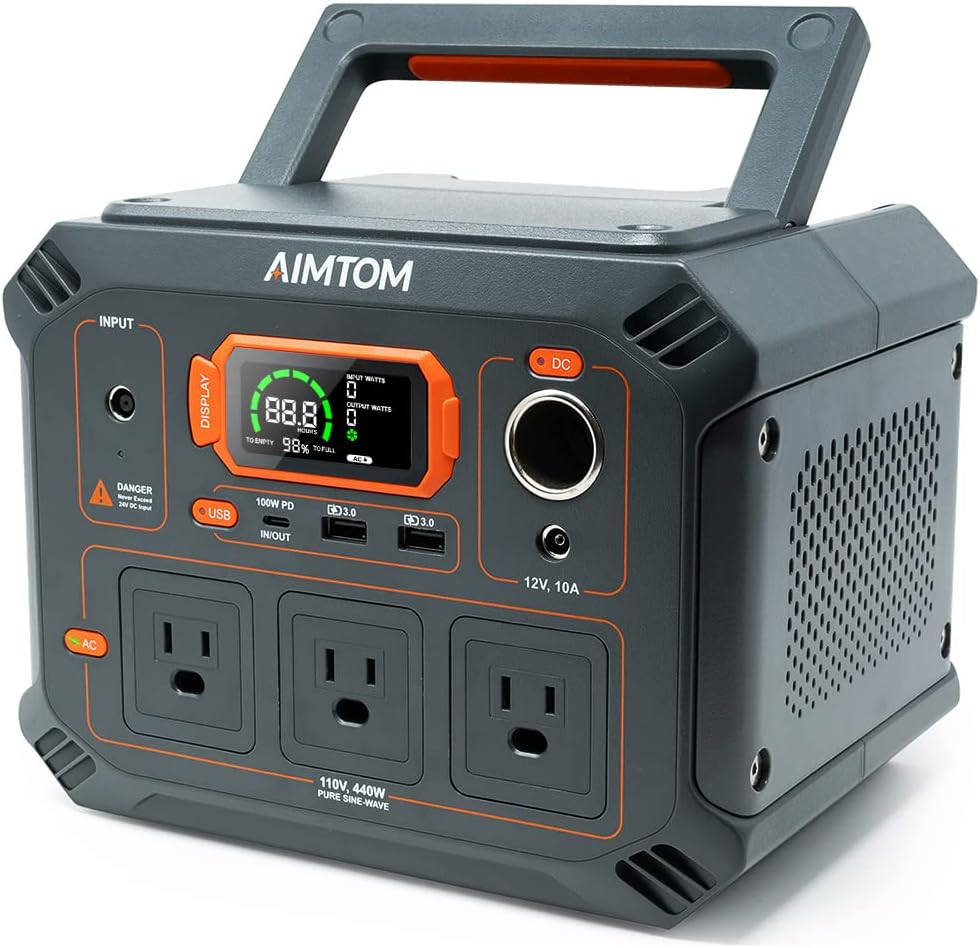 AIMTOM Portable Power Station Rebel 440, 3x 440W AC, 100W USB-C PD, 12V Regulated DC, 2x USB