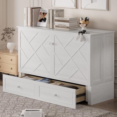 PUREMIND Queen Murphy Bed with Storage Drawers, Camas Con Colchon Incluido, Hideaway Chest Beds with Built-in Charging Station