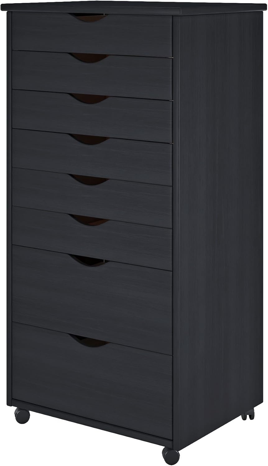 ADEPTUS 6 Drawer Roll Cart Solid Wood, Black