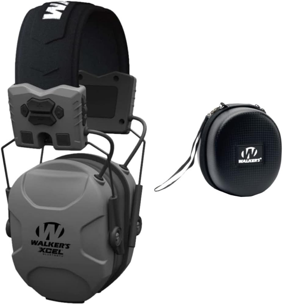 Walker's XCEL 500BT Digital Electronic Muff with Voice Clarity and Bluetooth with Shooting Hearing Protection Case Bundle (2 Items)