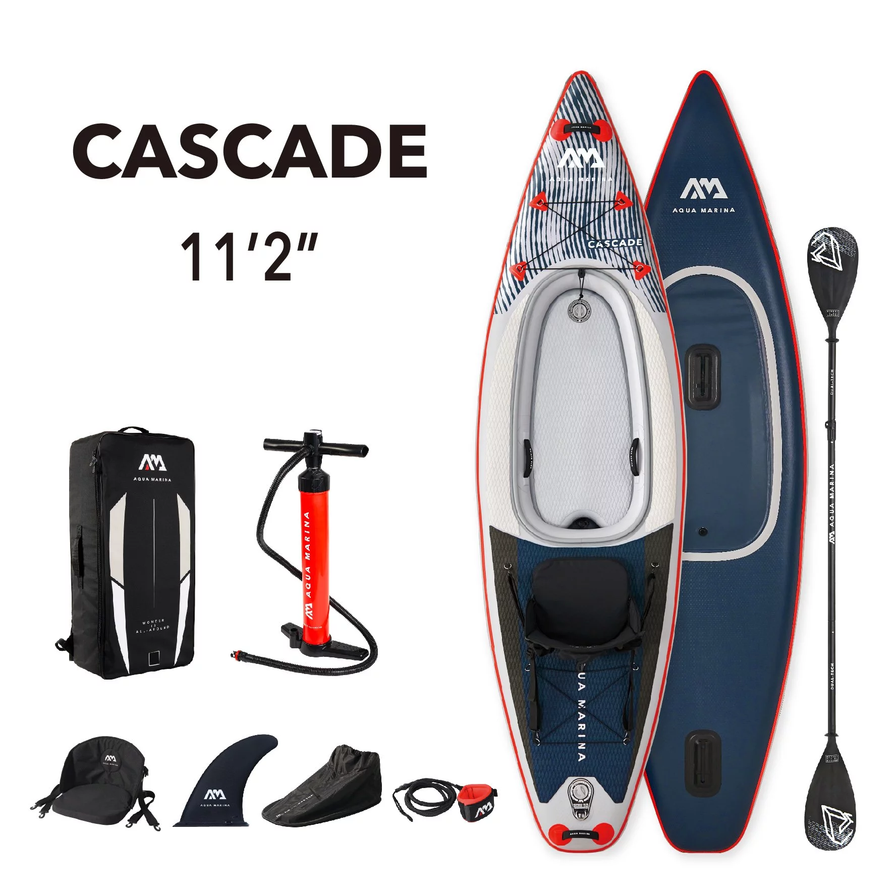 Aqua Marina VERSATILE / HYBRID KAYAK - CASCADE 11'2 - Inflatable KAYAK Package, including Carry Bag, Paddle, Fin, Pump & Safety Harness