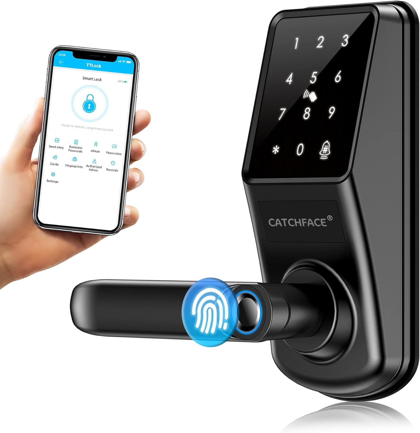 Smart Lock,CATCHFACE A290 Electronic Bluetooth Smart Lock,Keyless Door Lock with Handle