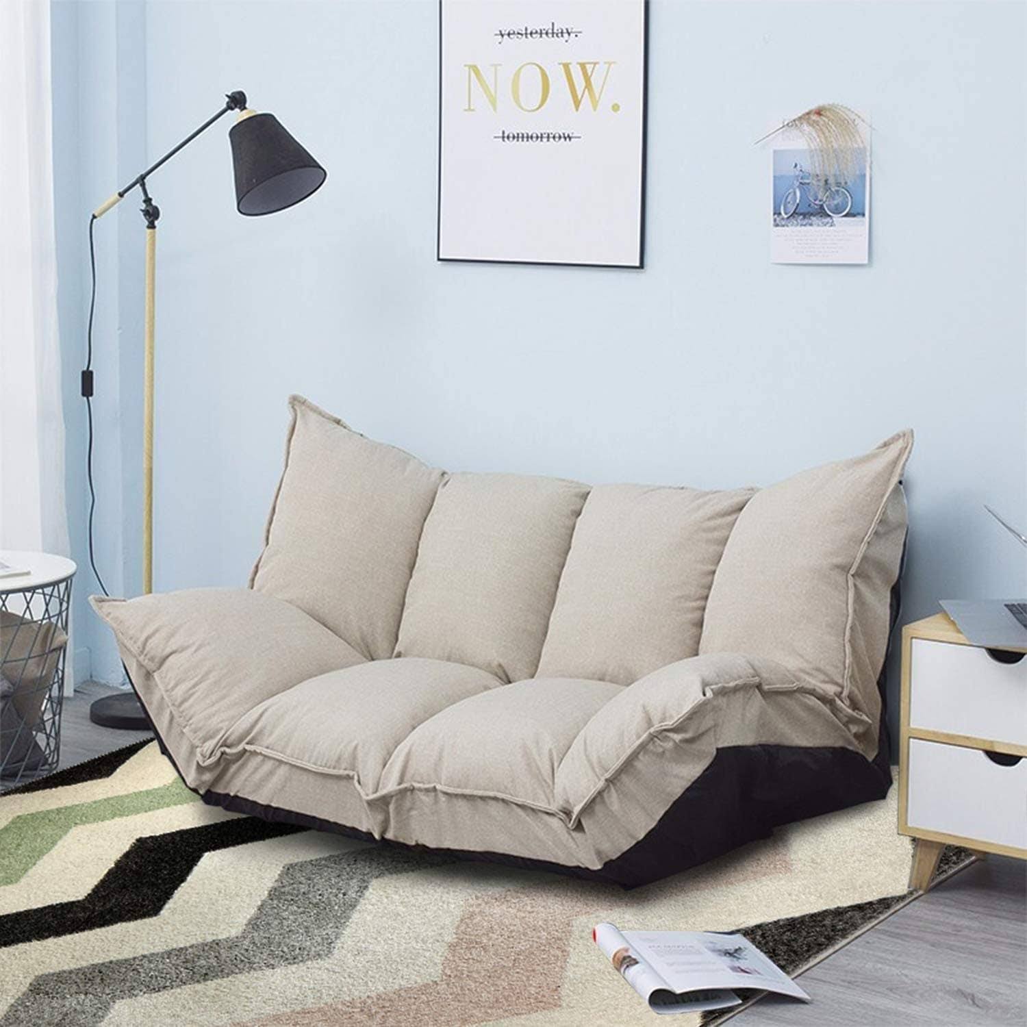 Lazy Sofa Futons Sets Adjustable Sofa TV Floor Couch Folding Sofa Bed Entertainment Beige