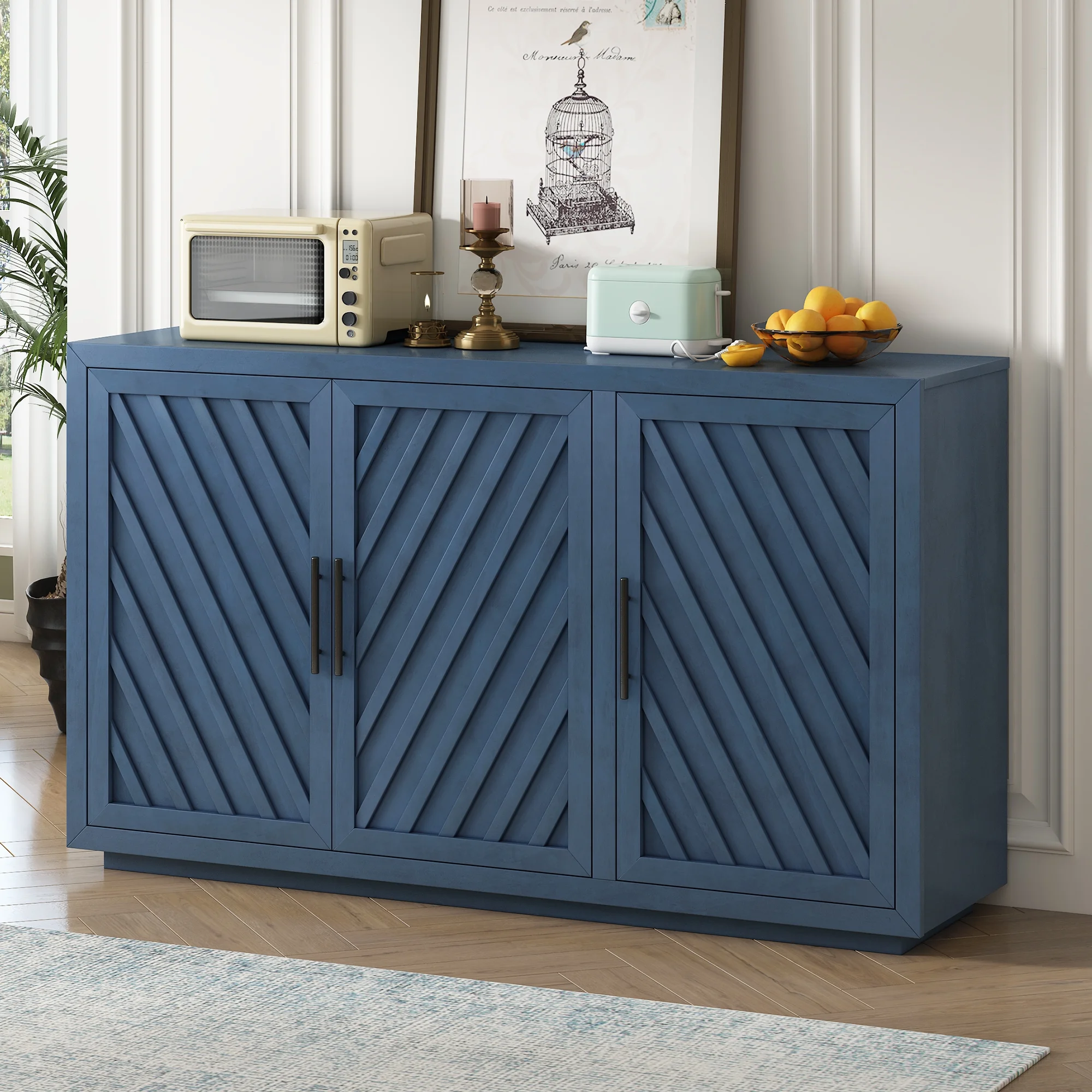 Churanty 3 Doors Large Storage Vintage Sideboard Cabinet, 60'' Retro Sideboard with Adjustable Shelves