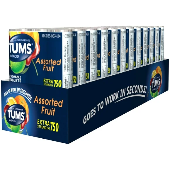 Tums Extra Strength 750 Assorted Fruit Antacid Chewable Tablets 288 ct Box - Kansas Nuitrition - HNZSDS