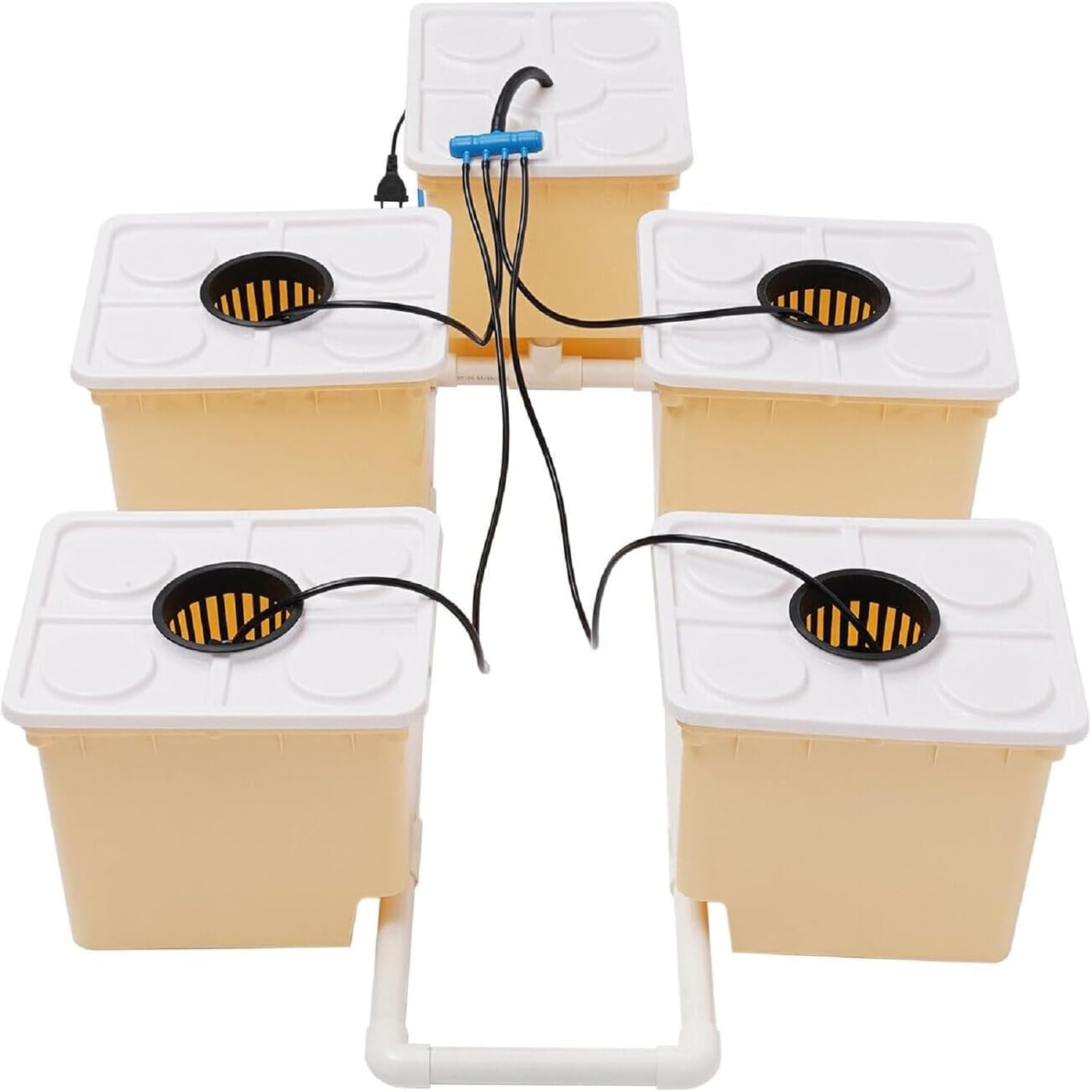 DWC Hydroponics System, 2.91 Gallon Deep Water Culture Growing System with 5 Sites Dutch Buckets and Lids
