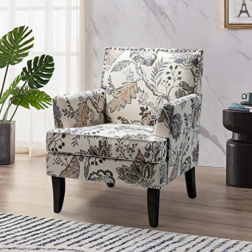 HULALA HOME Modern Accent Chairs Set of 2, Farmhouse High Back Floral Chairs with Wooden Legs & Nail Head Trim