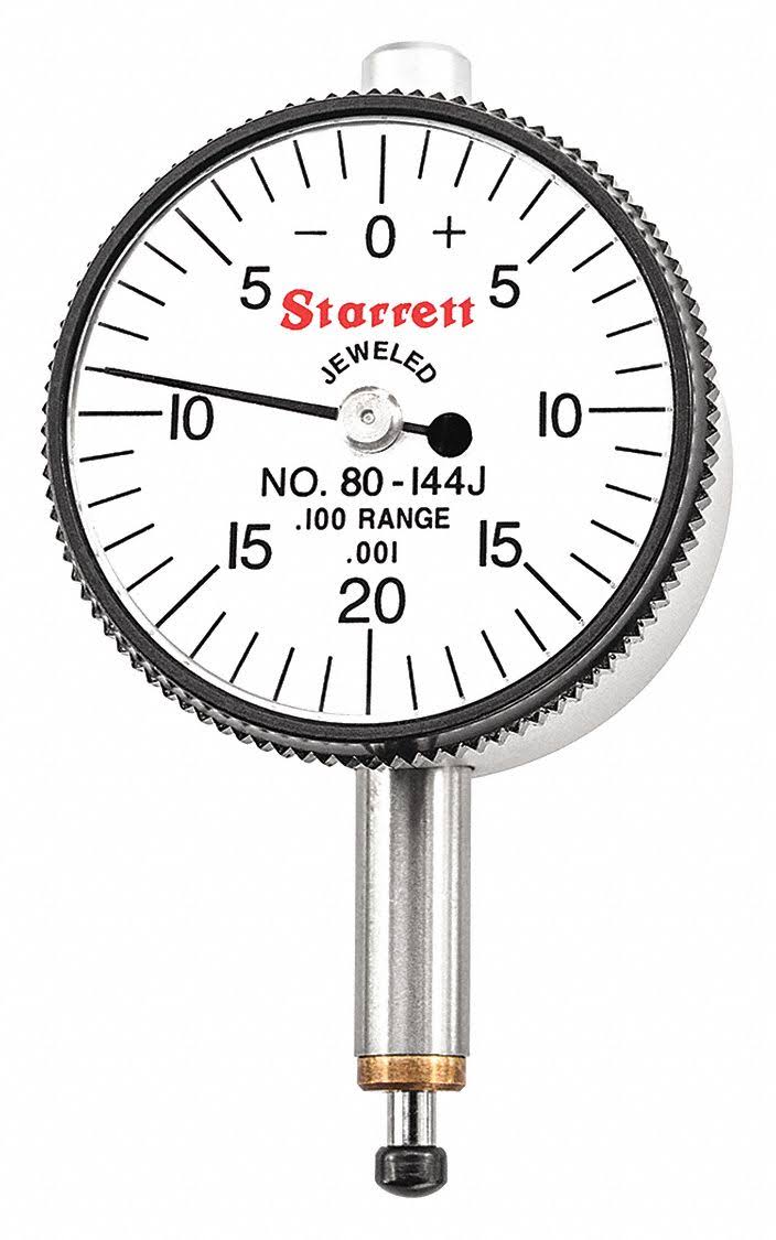 Starrett 80-144J WFB Dial Indicator,flat Back,range 0 to 0.1