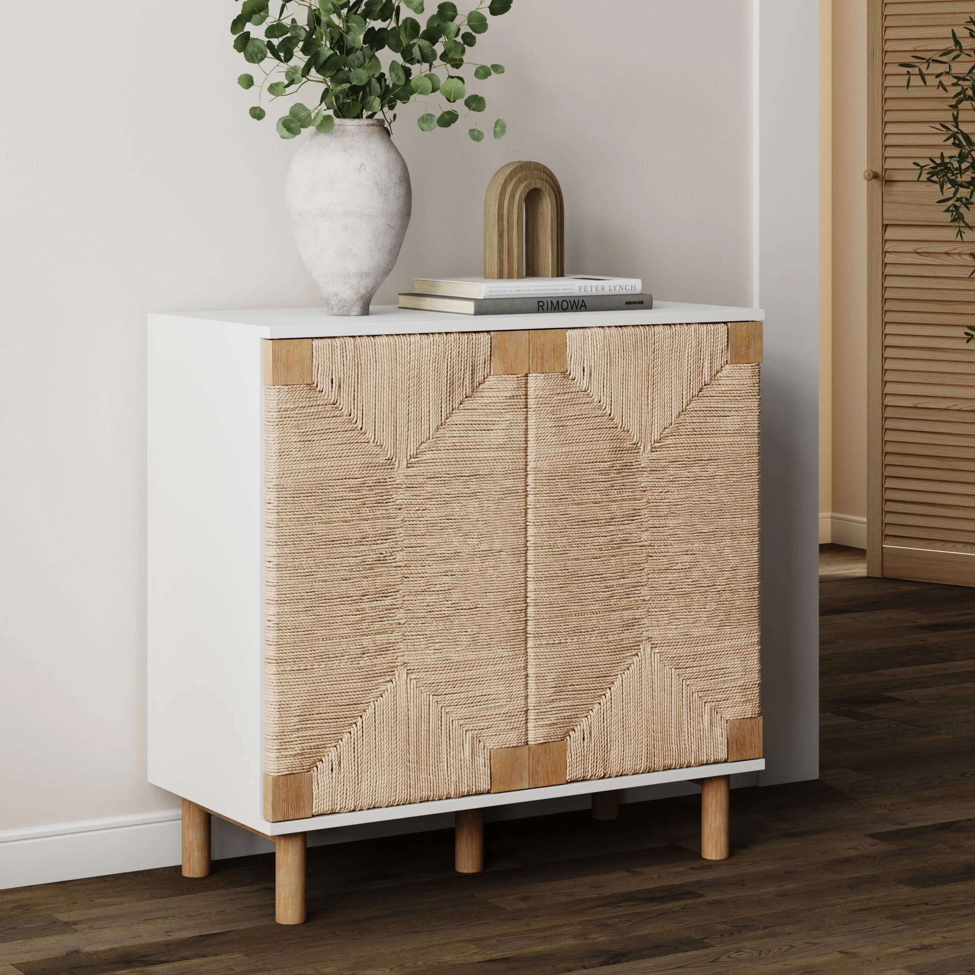 Nathan James Beacon Accent Natural Cabinet Sideboard, Storage Cabinet with Adjustable Interior Shelf and Seagrass Doors, for Hallway