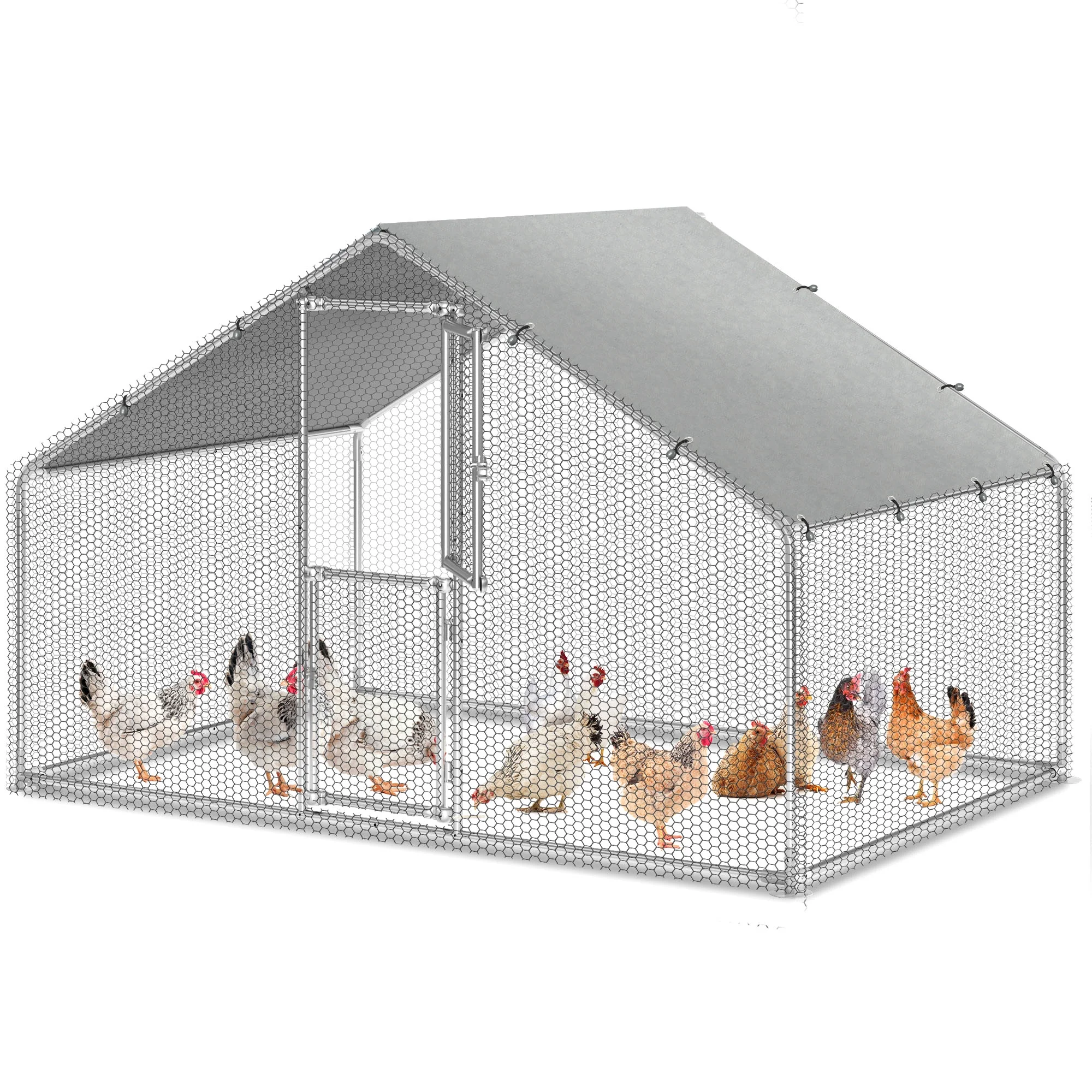 Dextrus Chicken Run Coop 6.6 x 9.8 x 6.4 ft Large Metal Chicken Coop Spire Shaped, Walk-in Hen Cage