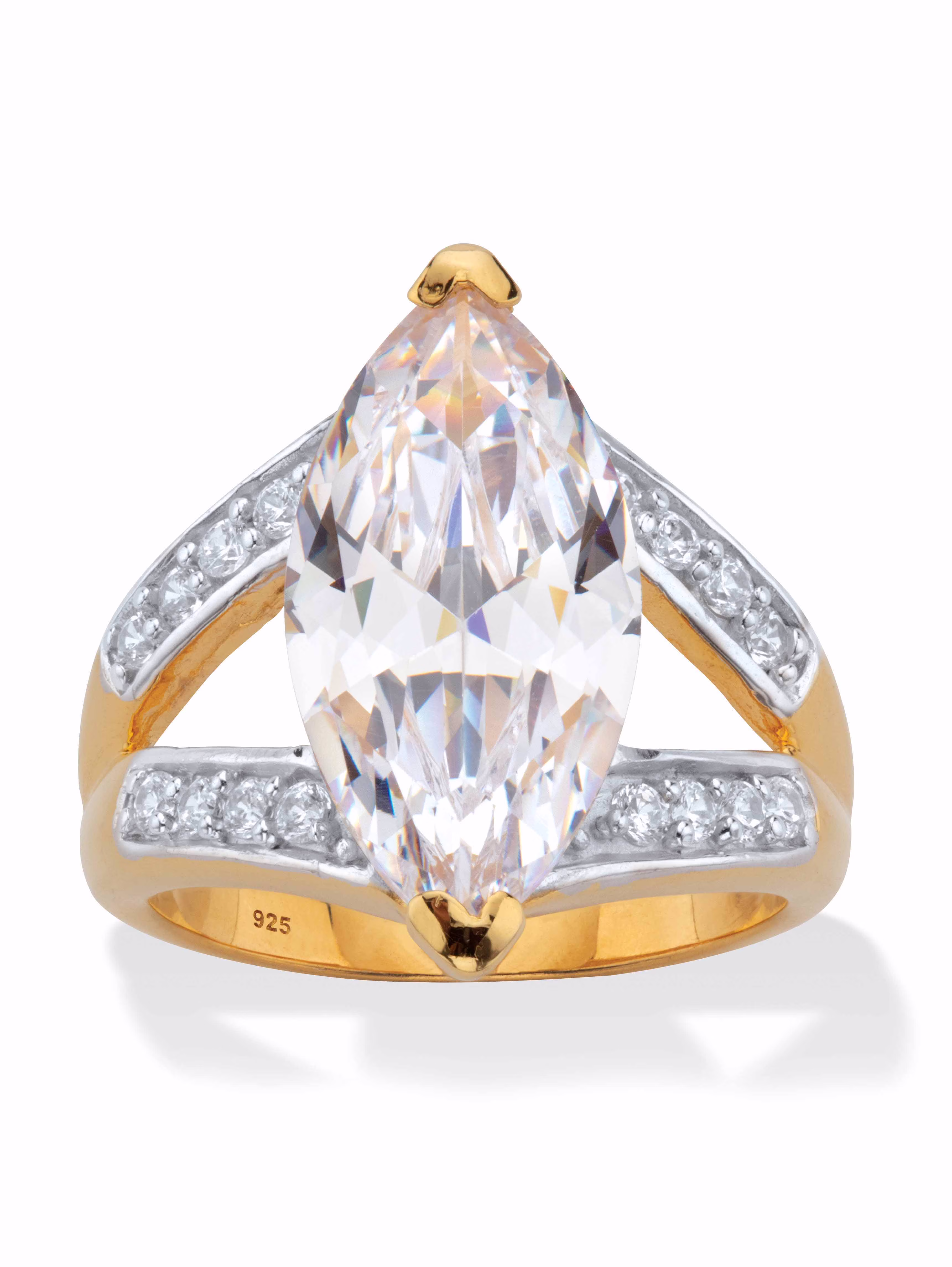 PalmBeach Jewelry Marquise Cut Cubic Zirconia Engagement Ring 8.14 TCW 18K Yellow Gold Plated Sterling Silver