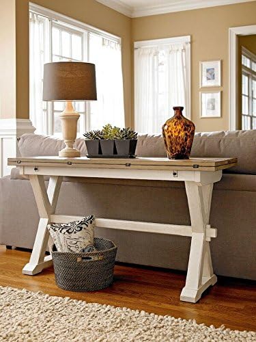 Universal Furniture Rooms Drop Leaf Console Table, Terrace Gray and Washed linen