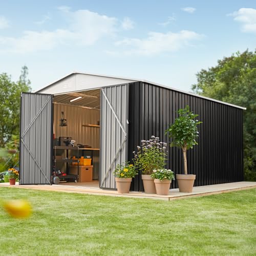 Polar Aurora 10x14 Outdoor Storage Shed, Garden Shed with Updated Frame Structure and Lockable Doors, Metal Tool Sheds for Backyard Garden Patio Lawn