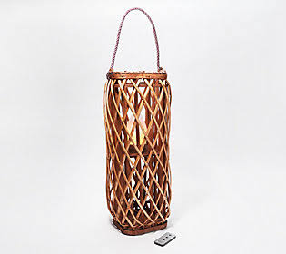 Barbara King 23 Square Wicker Lantern withTiki Flame ,Caramel
