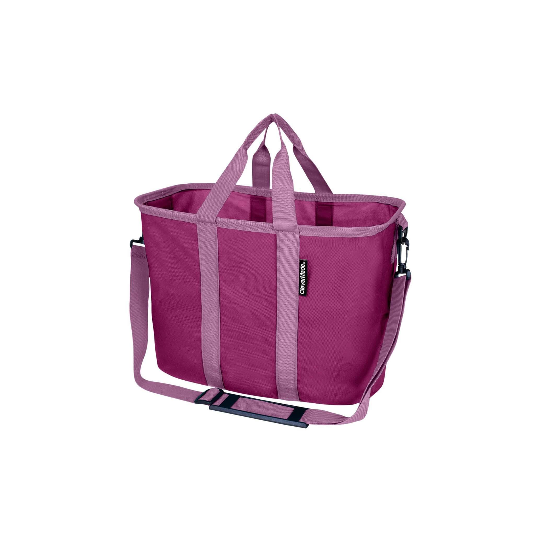 Clevermade 20L EcoBasket Grocery Tote Bags with Shoulder Strap, Plum (3 Pack)