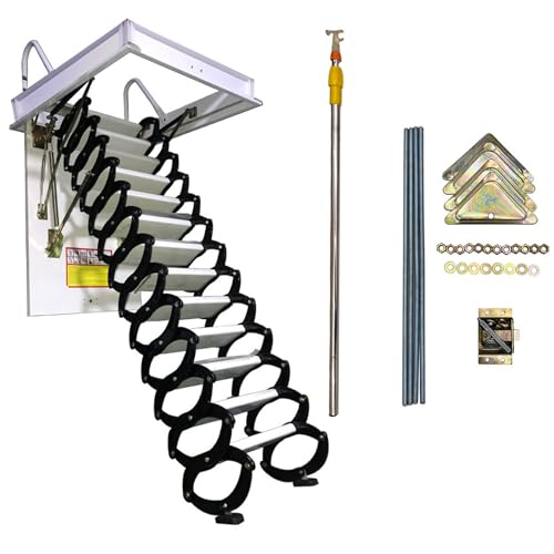 TECHTONGDA Attic Ladder 13 Steps Attic Stairs Pull Down Attic Loft Stair Telescoping Attic Access Ladder Ceiling Mounted Folding Ladder Attic Steps