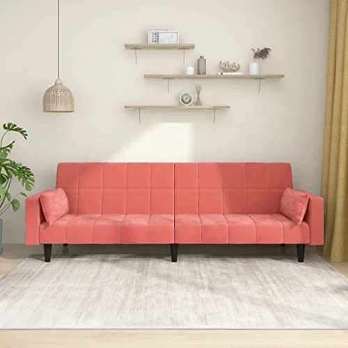 2-Seater Sofa Bed, Comfy Couch Ottoman Apartment Sofa Farmhouse Sofa Suitable for Hotel Room Living Room House Dorm Room with Two Pillows Pink Velvet