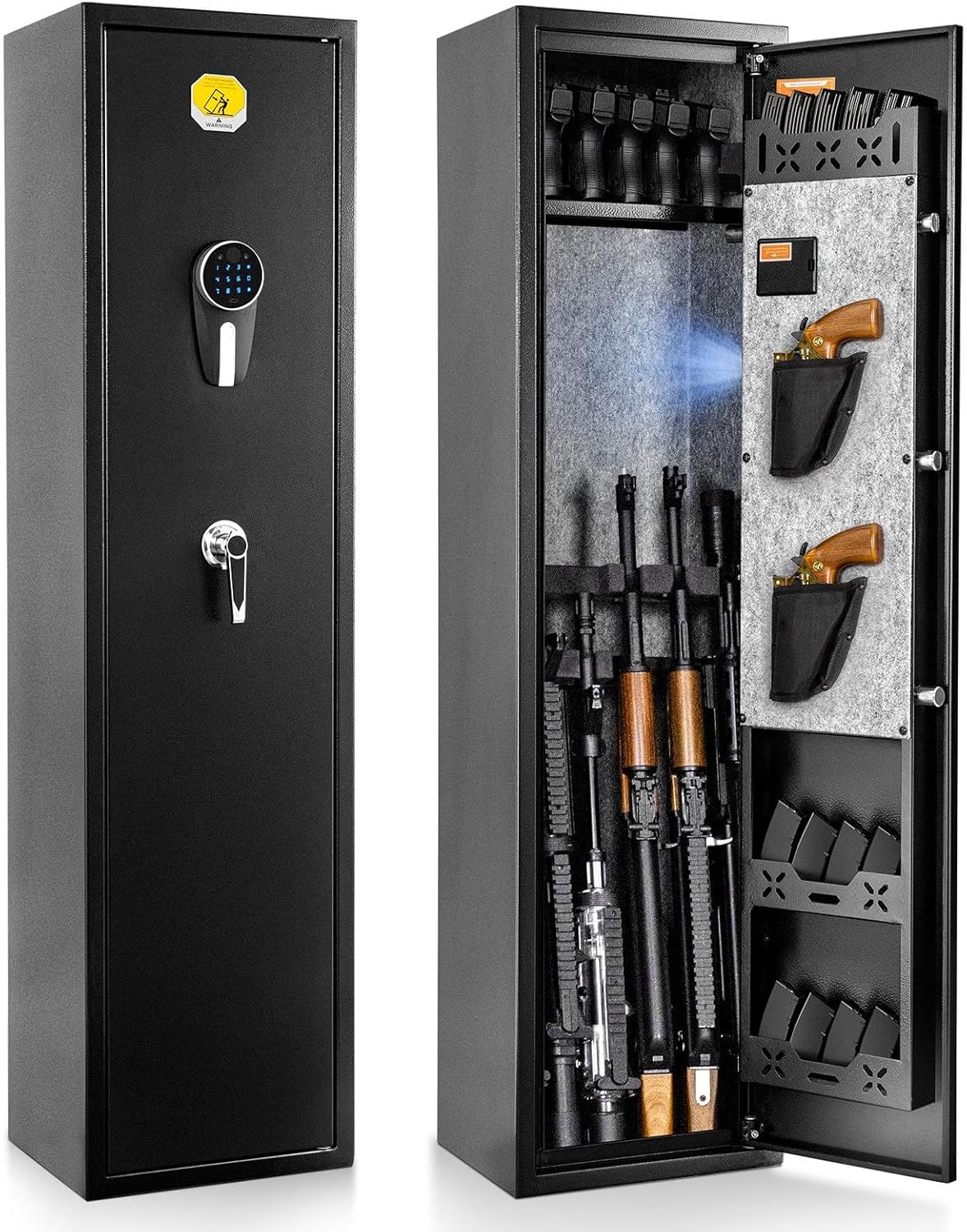 BlackSmith 6 Long Gun Safe for Rifle Pistols Home Rifle Gun Safe Quick Access Handgun Safe with Keys Keypad Wall Mount Large Gun Cabinet with Pistol