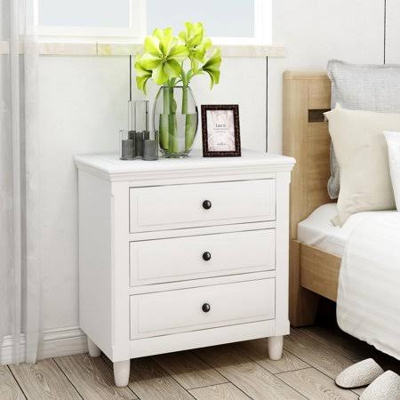 3 Drawer Nightstand Storage Wood Cabinet Tall End Table Storage Bedroom White, Size: 28.1 H x 27.9 W x 16.9 D, Black