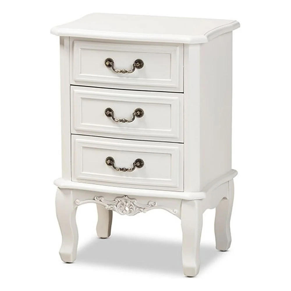 Gabrielle Traditional French Country Provincial White-Finished 3-Drawer Wood Nightstand