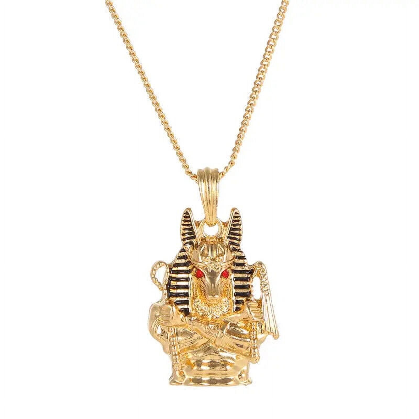 Egyptian King Tut Pharaoh Nefertiti Anubis Pendant Cuban Chain Hip Hop Necklace