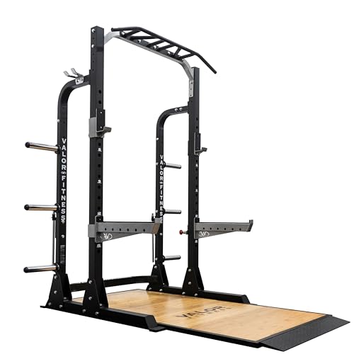 Valor Fitness Half Rack Squat Machine - 5 Position Multi-Grip Pull Up Station - Adjustable Height, Plate Storage