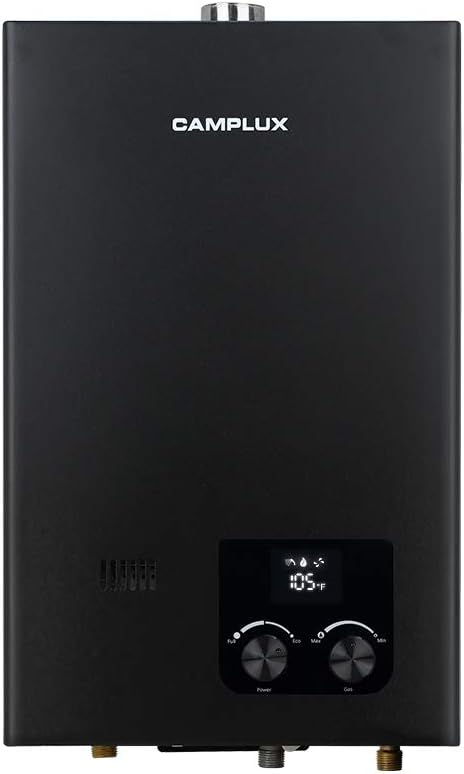 Tankless Water Heater Natural Gas, Camplux On Demand Hot Water Heater Indoor for 2-3 Persons Home Use, 2.64 GPM, Black