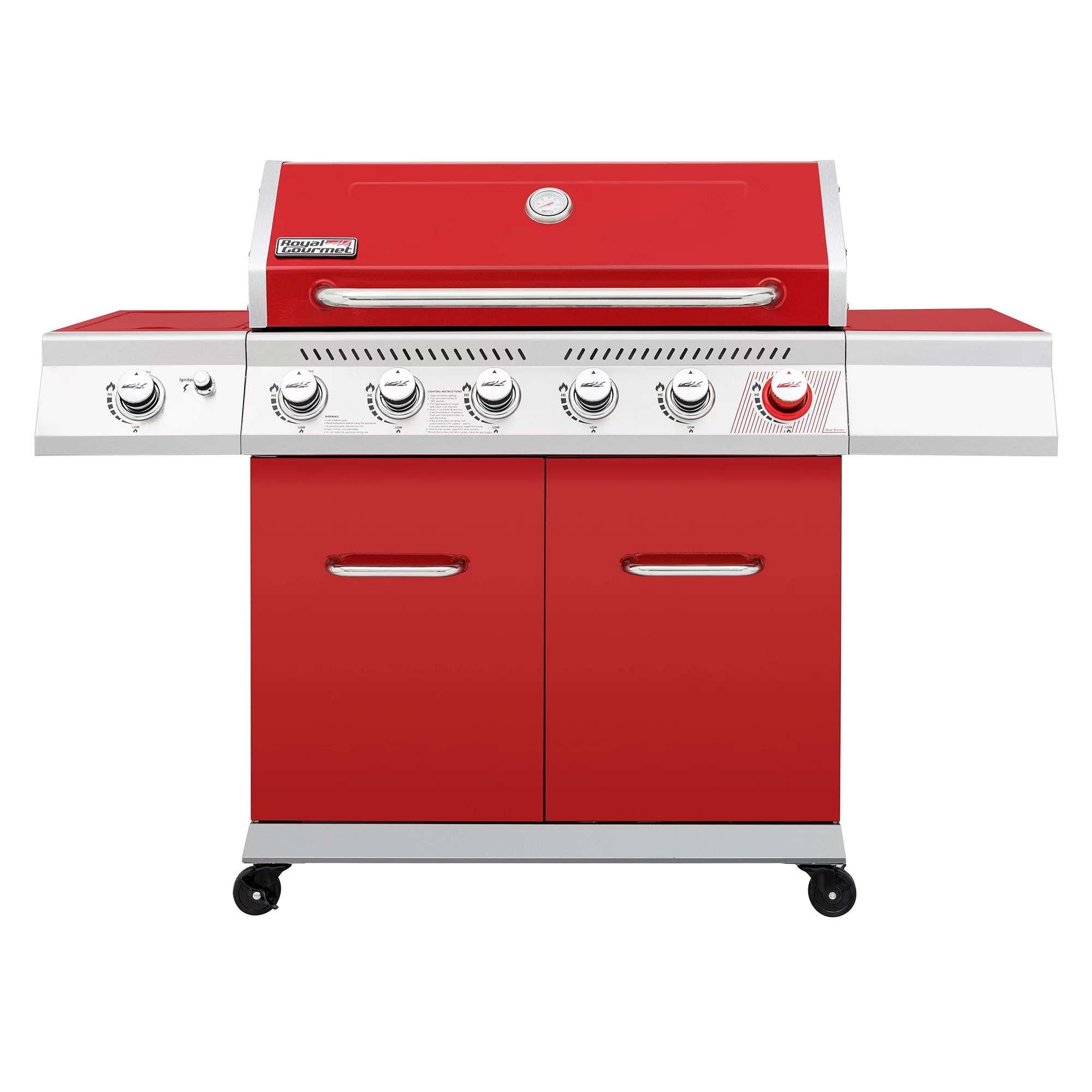 Royal Gourmet GA6402R 6-Burner BBQ Gas Grill with Sear Burner and Side Burner - Radiant Selections