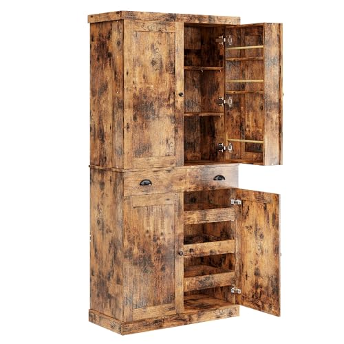 IRONCK Kitchen Pantry Cabinet with Sliding Storage Rack and 6 Hanging Shelves, 72" Height Tall Freestanding Cupboard for Living Room, Dining Room
