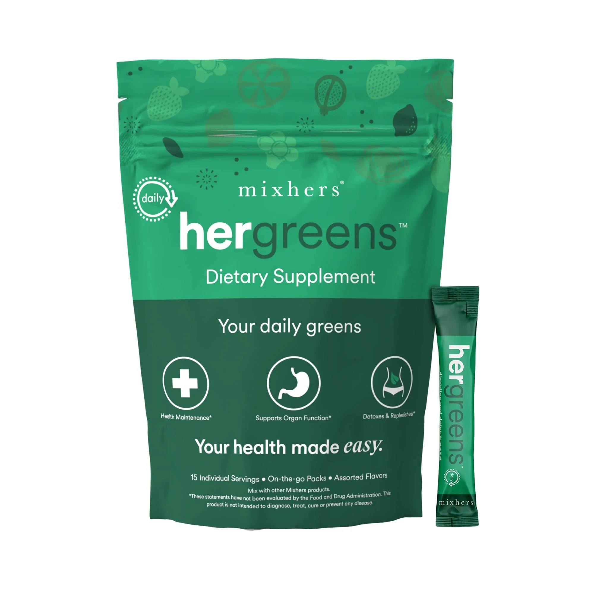 MIXHERS Hergreens - Greens & Veggie Powder - Made from Whole Foods - with Digestive Enzymes & Kale - Nutrition Designed for Women