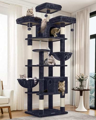 Globlazer Cat Trees and Towers for Multiple Adult Cats, 82-inch XXL Tall Cat Tree Tower for Indoor Cats with Scratching Post, 3 Perches, 2 Condos